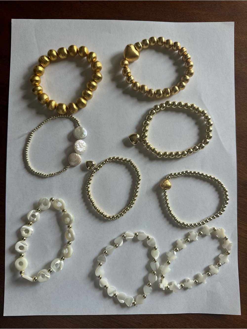 Cocos Beads Gold and White Beaded Stretch Bracelet Set
